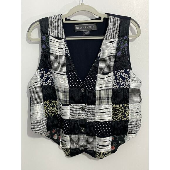 Vintage New Identity Vest Medium Black Patchwork Whimsygoth Punk Indie 80s - Picture 1 of 6